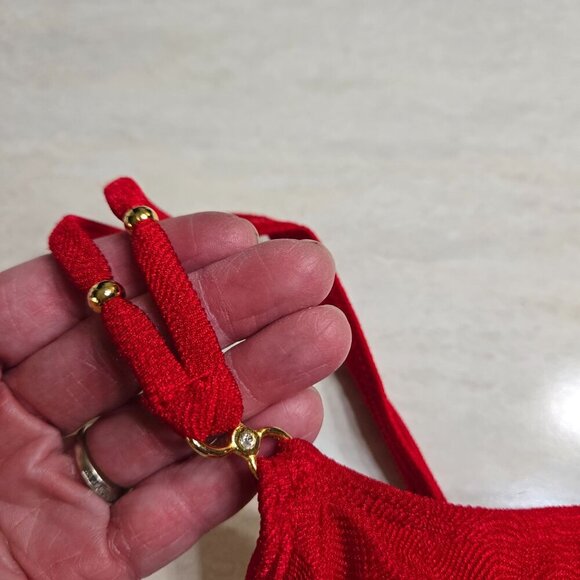 Vintage Roxanne One Piece Swimsuit Red Size 34B Small Ruched Beach Textured - Picture 3 of 15